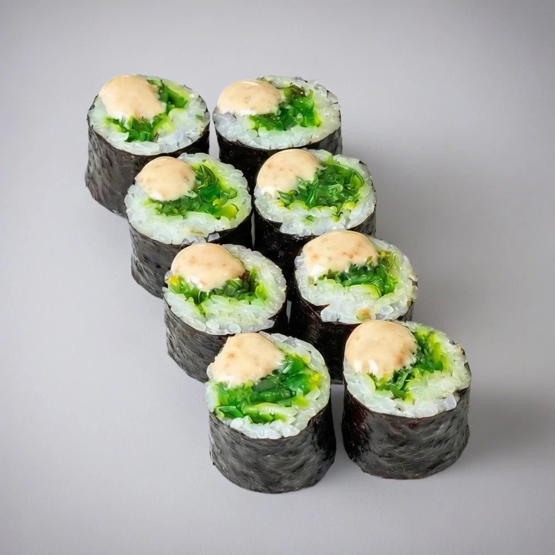 Нори, рис, сыр, огурцы, курица, черри, цезарь соус, пармезан